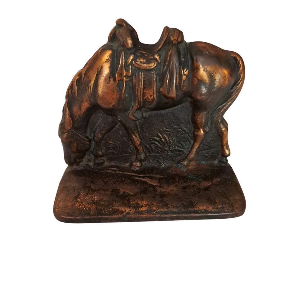 Vintage Cast Iron Grazing Horse Bookend Western Equestrian Decor Copper Finish